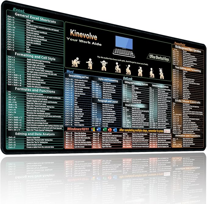 Excel,Word,Outlook,Windows,PowerPoint Cheat Sheet Mouse Pad,Extended Large XXL Office Shortcut Keyboard Desk Pad,Non-Slip Accessories Desk Mat 35.4" x 15.7"