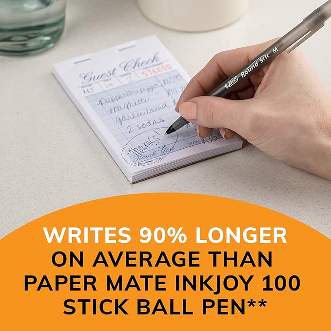 BIC Round Stic Xtra Life Ball Point Pen; Black; 36 Pack