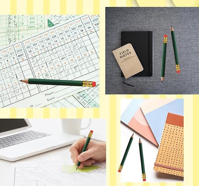 Adhere 50pcs Golf Pencils with Eraser Round Wooden half Pencils Graphite 2B for Golf Event Scoring, Classroom, Wedding, Pew, Pocket | Free Pencil Sharpener (Green)