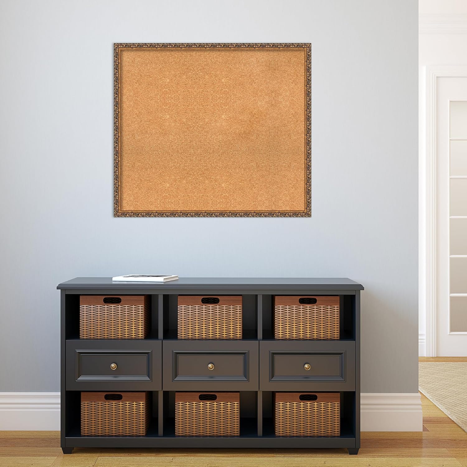 Amanti Art Natural Cork Board for Wall, 30x34 Vision Board with Bronze Frame, Large Corkboard Office Decor for Home Organization, Traditional Corkboard Pinboard to Display Items for Home Organization