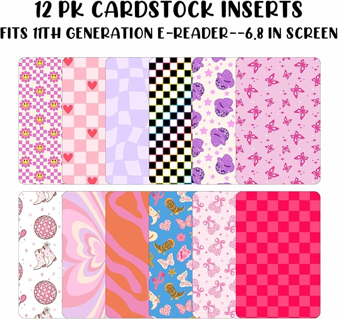 E-reader Cardstock Paper Inserts for Clear Case | 12 pk 4.88 x 6.73” inches Paper White 11th Generation 6.8" Screen Compatible Put Behind Case Colorful Floral Designs Change Out (Design Mix 4)