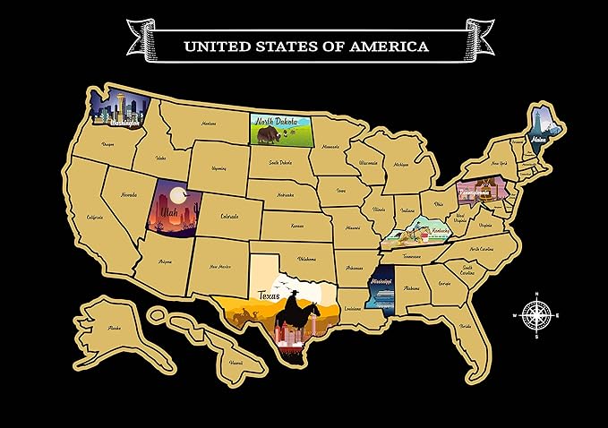 Large 23x16 Scratch-Off USA Map - Hand-Drawn Travel Design with Accessories, Laminated for Home Décor - Deluxe States Tracker, Road Trip Gift, Perfect for Travelers, Adventure & Geography Lovers