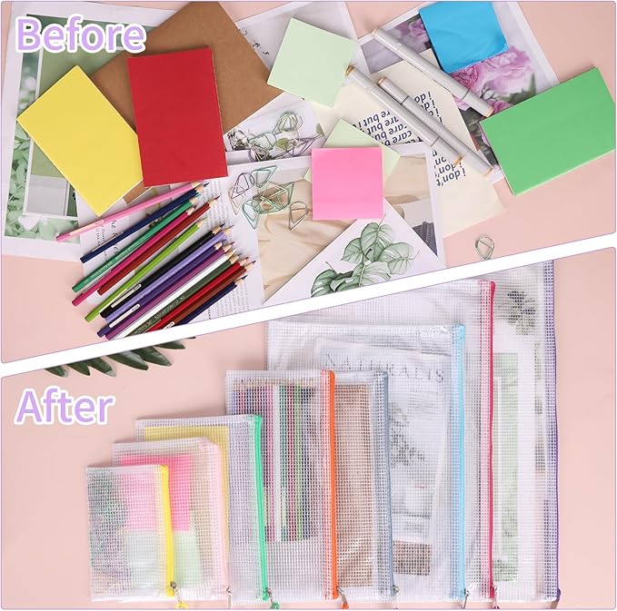 EOOUT 42pcs Mesh Zipper Pouch, 8 Sizes Waterproof Zipper Bags, 17 Colors, Multipurpose for Board Games Travel Storage, School Supplies, and Home Organization