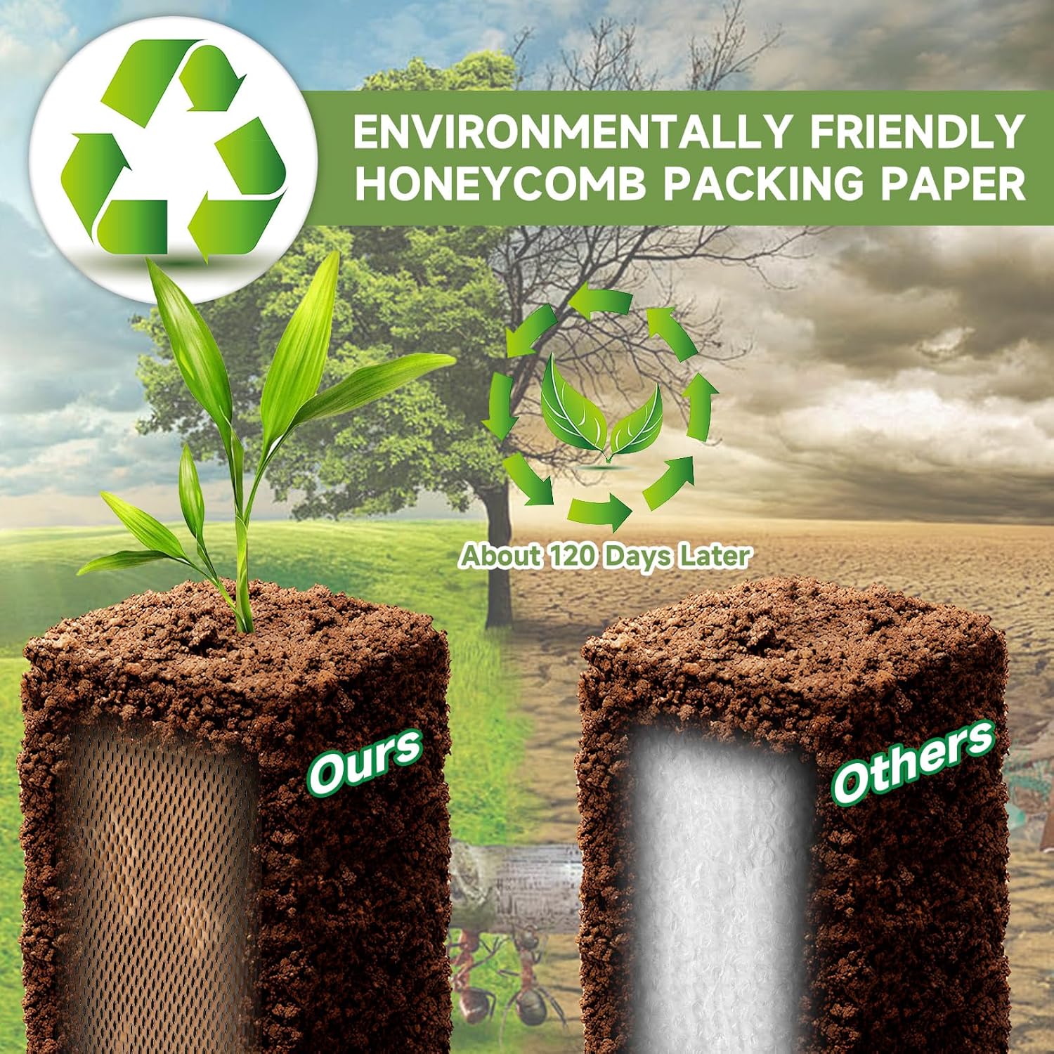 Honeycomb Packing Paper Wrap 15''x328', Substitute Alternative for Bubble Cushioning Wrap for Moving Shipping Packaging, Recyclable Moving Supplies with 48 Fragile Sticker Labels
