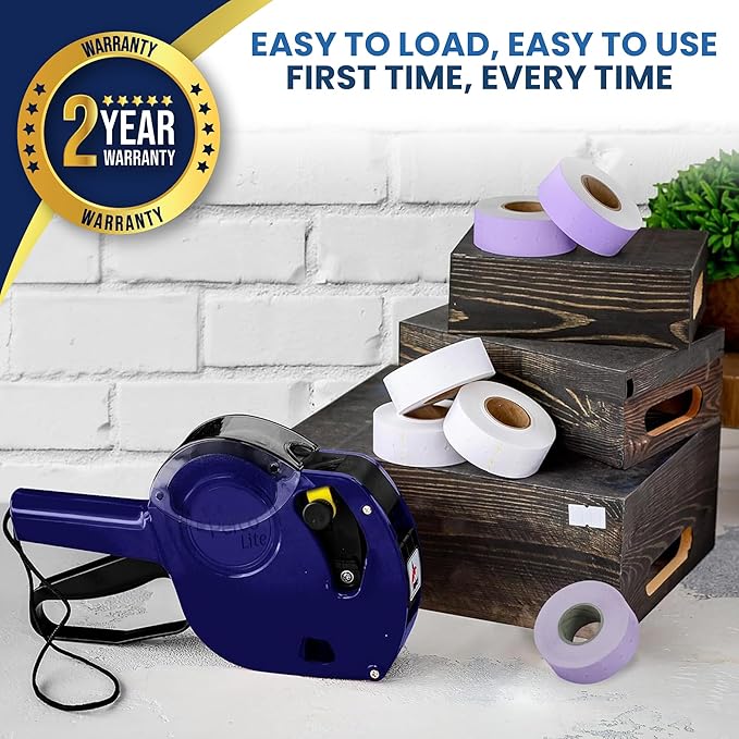 Perco Lite 1 Line Price Gun with Labels Kit - Includes 3 White Rolls, 3 Lavender Rolls, 2 Ink Rollers, 1 Ink roll and Labels Pre-Loaded
