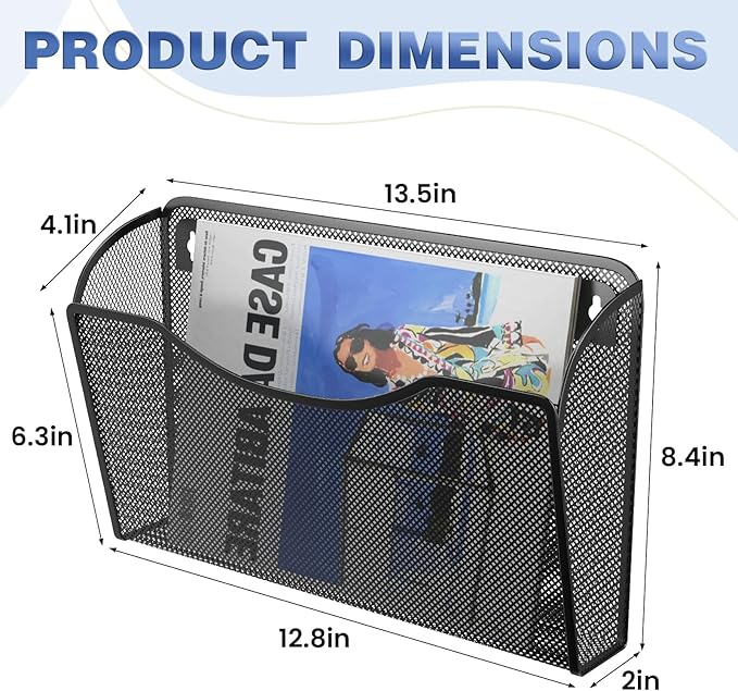 Mesh Hanging Wall File Holders, Vertical Mounted File Holder，Wall Basket Mail Organizer for Office, Home and School (Black 6Pack)