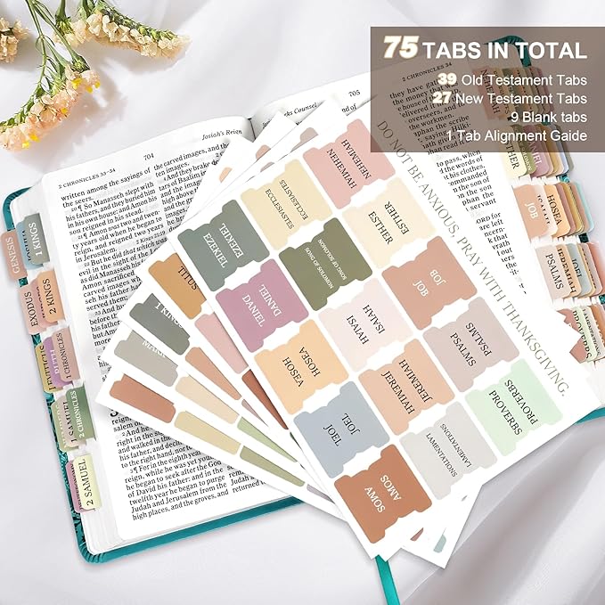 Bible Tabs for Women & Men, Laminated Bible Tabs for Study Bible, Boho Theme Bible Tabs for Easy Navigation, Simplify Your Bible Reading Experience with Easy-to-Use Indexing Tabs