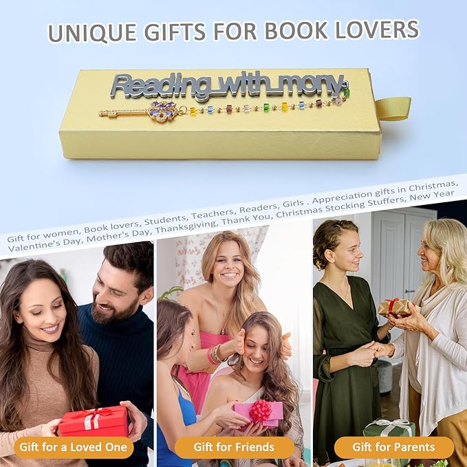 Metal Bookmark Cute Book Accessories Gifts for Women Teacher Readers Book Lovers for Christmas Mother's Day (Reading with Mony Silver)