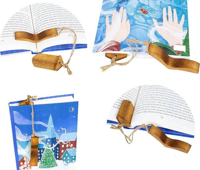 Handmade Wooden Book Page Holder - Wooden Thumb Bookmark - Novel Reading Accessories, Book Gadgets, Presents for Readers, Book Lovers Gifts, Bookworm (Ash + Stain)