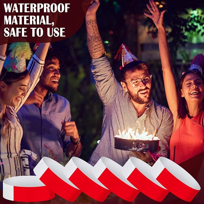 600 Packs Paper Wristbands for Events Neon Party Wristbands Colored Waterproof Paper Club Arm Bands Lightweight Identification for Concert Bar Entrance Admission(Red)