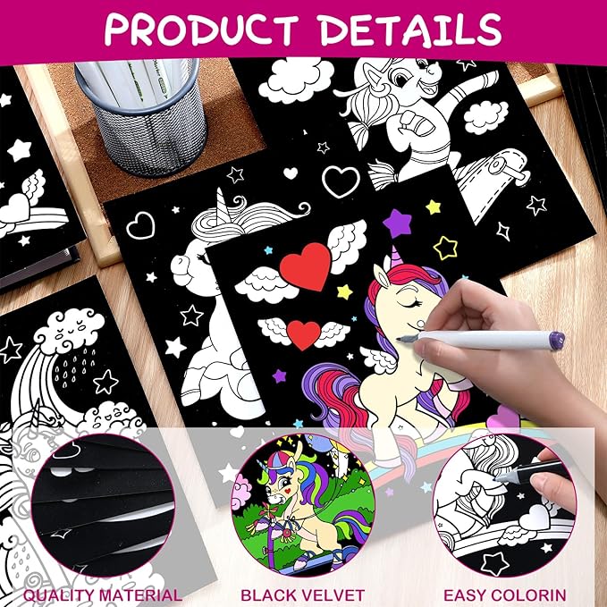 Zhanmai 48 Pcs Little Horse Velvet Coloring Posters for Kids Fuzzy Felt Coloring Sheets Pages DIY Craft Project for Adults Family Time to Color and Share