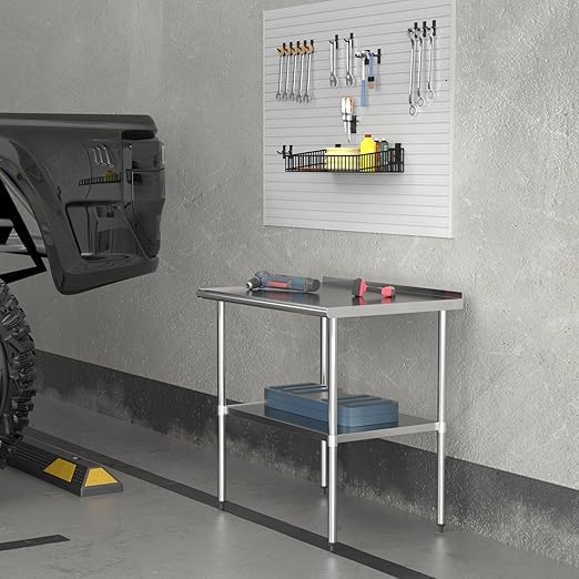 Stainless Steel Table 30 x 36 Inches Metal Prep Table with Backsplash & Adjustable Undershelf, Stainless Table for Commercial Kitchen, Outdoor, Restaurant, Hotel & Garage