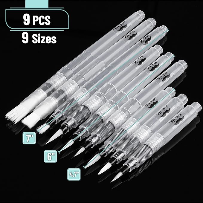 Mr. Pen- Watercolor Brush Pens, 9 pcs, Watercolor Brushes Set, Watercolor Pens for Adults, Water Brush Pen, Water Color Pens, Watercolor Brush Set, Refillable Brush Pen, Water Brushes for Watercolor