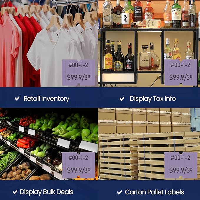 Perco 2 Line Lavender Labels - 8 Rolls, 1 Sleeve, 6,000 Blank Price and Date Gun Labels for Perco 2 Line Price and Date Guns - Made in USA