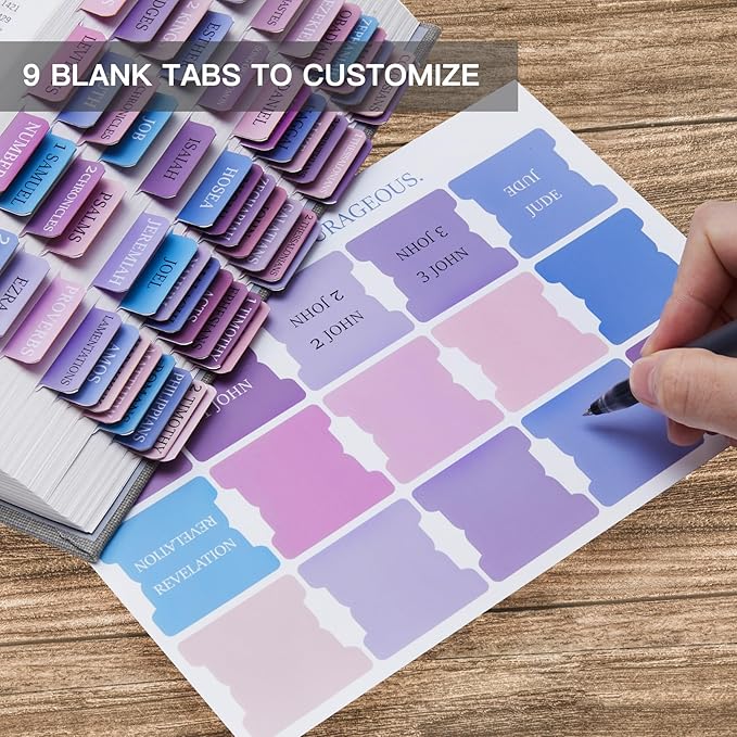 Laminated Bible Tabs for Women & Men - Large Print Tabs for Study Bibles, Boho Theme for Easy Navigation and Quick Reference - Easy-to-Read and Apply Tabs for All Ages-Dreamy Gradient