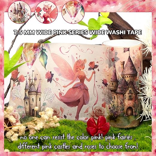 Washi Tape Set 23 Rolls, Magic & Fairy Themed Scrapbook Tape for Bullet Journal Set, Colored Masking Tape for Scrapbooking Supplies, Junk Journaling, DIY Craft (Dragons/Cats/Castles)