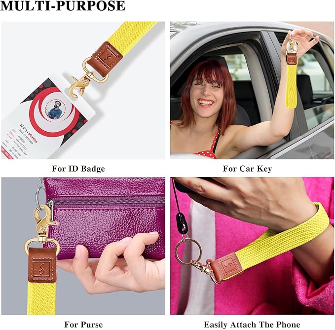 Fishent Stretchy Wristlet Keychain,Braided Cute Wrist Lanyards for Keys, Key Chain Holder for Women Men, Wrist Strap Keychain for Car Keys Phone Camera Wallet ID Badges Card (Yellow)