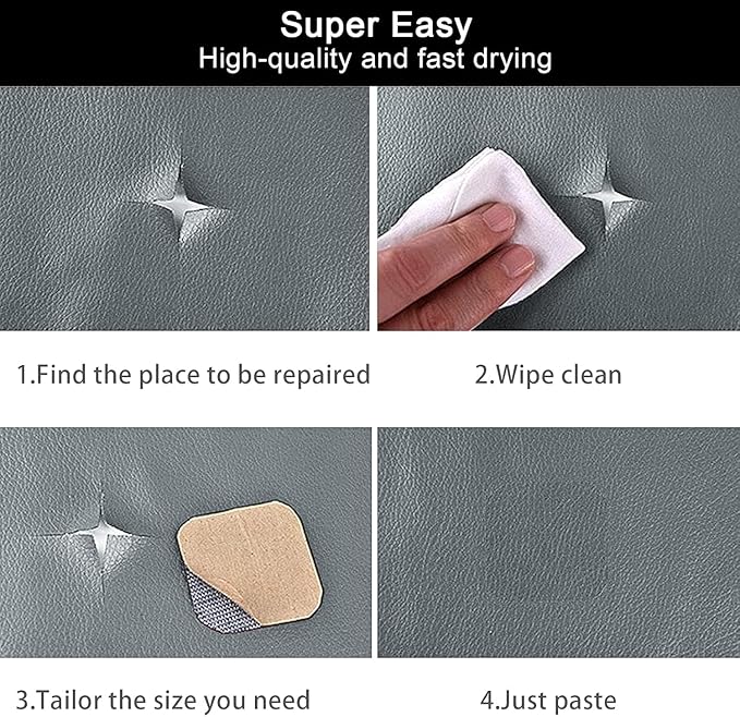 CHEIGHY Leather Repair Kit for Furniture - Advanced PU Material, Strong Self Adhesive Leather Repair Patch for Couch 17X79 inch Vinyl Repair Tape for Car Seat Upholstery Sofa Office Chair (Grey)