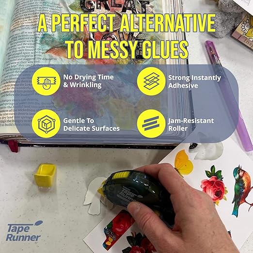 Tape Runner - Double Sided Adhesive with Dispenser Roller Included - Acid Free, Sticky, Clear & Transparent - Ideal for Scrapbooking, Crafts & More - Boomerang (417 inches per cartridge), 5 Cartridges