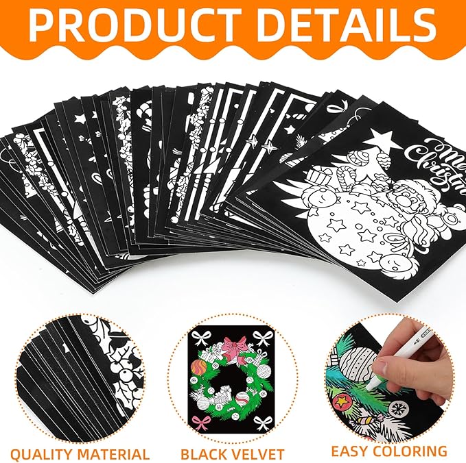 Zhanmai 48 Pcs Christmas Velvet Coloring Posters for Kids - Felt & Fuzzy Coloring Sheets DIY Craft Project