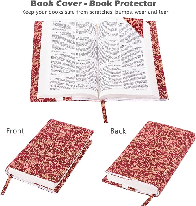 Book Covers with Corner Bookmark - Fabric Dust Jackets for Books - Book Protector for Book Lovers - Book Covers for for Paperbacks,Hardcover,Bibles - Soft Cover Book Sleeve for AA Books