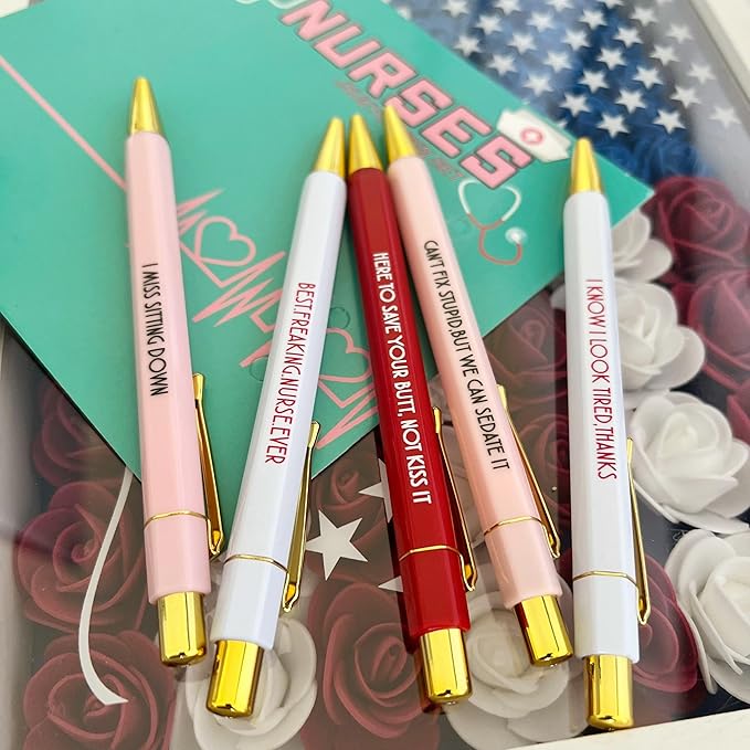 Jxueych Funny Pens 5-Count, Black Ink,Medium Nib 1.0mm, Funny Office Gifts for Coworkers, Personalized Pens Vibrant Funny Quotes Swear Word Daily Pen Set (C)