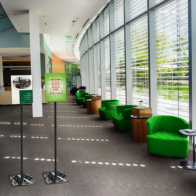 Adjustable Poster Sign Holder Stand 8.5x11 , Sign Holder Stand with Heavy Duty Marble Base, Reusable Sign Holder Vertical & Horizontal View Display for Indoor Outdoor Standing, 2 PACK (Square)