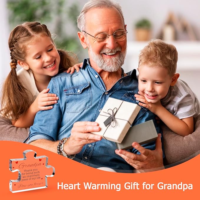 Gifts for Grandpa - Engraved Acrylic Block Puzzle Gift 3.35 x 2.76 inch - Novelty Birthday, Christmas, Valentine's Gifts