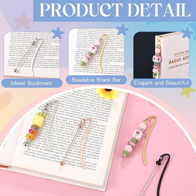 8 Pcs Beadable Bookmarks DIY Metal Blank Bar Bookmark for Beads Modern Beaded Bookmark Craft Jewelry Pendant Charm Gift for Book Lovers Student Teacher Office Supplies (Classic)
