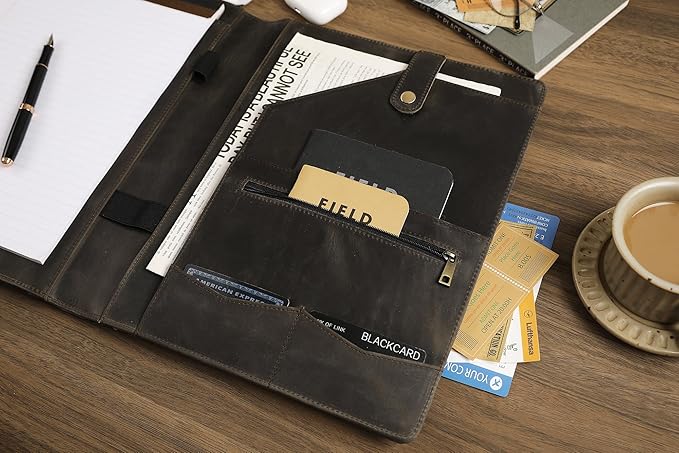 Personalized Leather Padfolio for Lefty, Business Portfolio Binder with Notepad Holder, Legal Pad Portfolio Folder for Men/Women - Grey