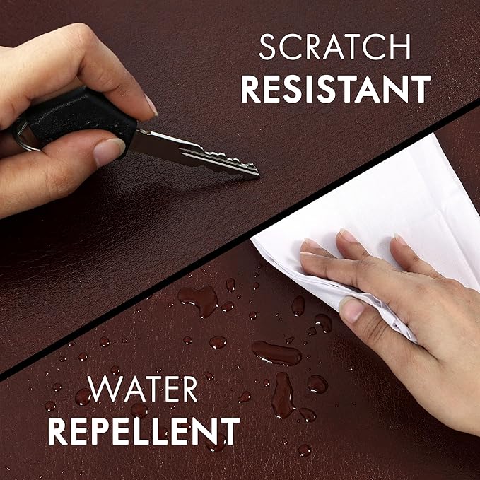 Elizo Leather Desk Mat Desk Pad Blotter Set - Real Full-Grain Leather (32x16) 2-Layer Genuine Desk Cover Protector & Large Mouse Pad | Computer Keyboard Desk Accessories for Office & Home Bourbon