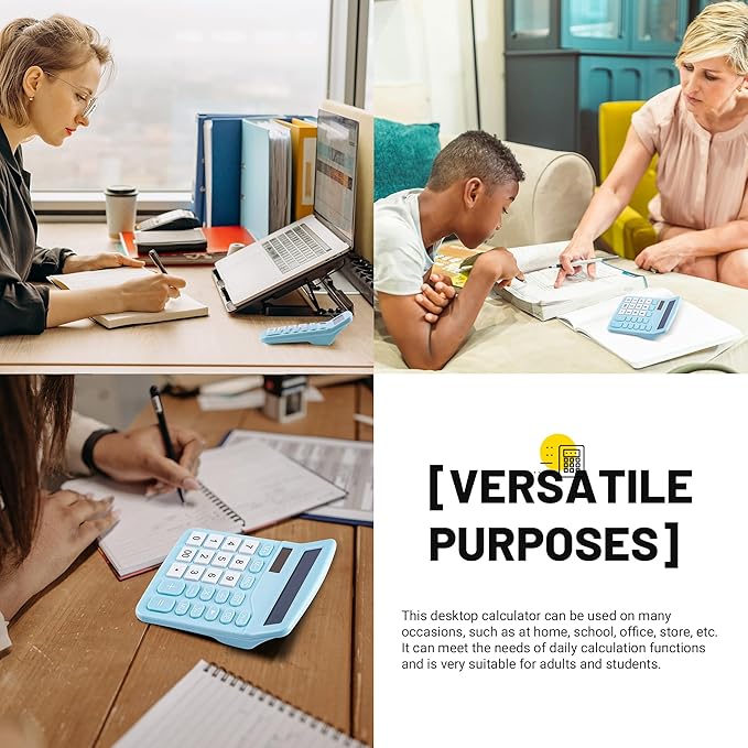 Golcellia Calculators Desktop, Blue Calculator, Cute Calculator 12 Digit Desk Calculator Large Display, Dual Power Solar Battery, Office Home School Supplies for Adults & Students