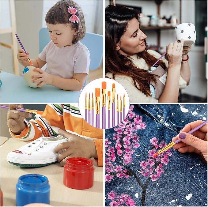 ESRICH Acrylic Paint Brushes Set, 8 Packs/80 Pcs, Nylon Brush Head, Suitable for Acrylic, Oil, Watercolor, Rock Body Face Nail Art,Perfect Suit of Art Painting(Purple)