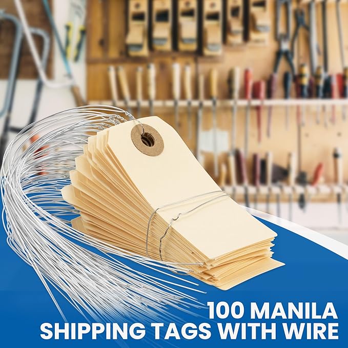 Perco Manila Shipping Tags #1 2 3/4 x 1 3/8 (7 x 3.5 cm) with Metal Wire - Pack of 100