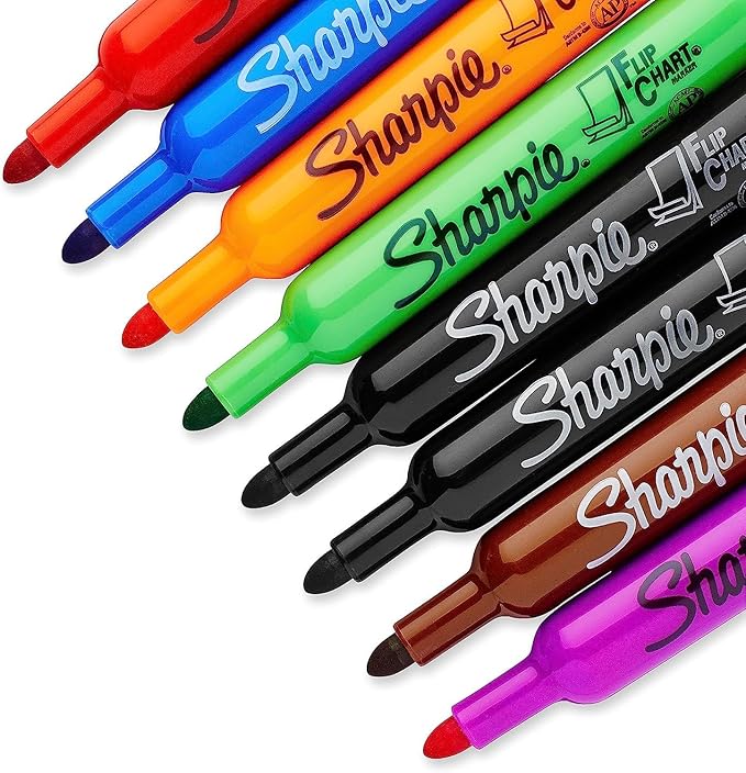 SHARPIE Flip Chart Markers, Bullet Tip, Assorted Colors, 8 Pack (Pack of 2)