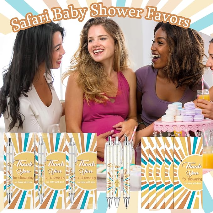 50 Sets Baby Shower Favors Gifts for Guests Includes 50 Rolling Paper Ballpoint Pens and 50 Greeting Thank You Bookmarks Baby Shower Party Favors (Here Comes The Sun)