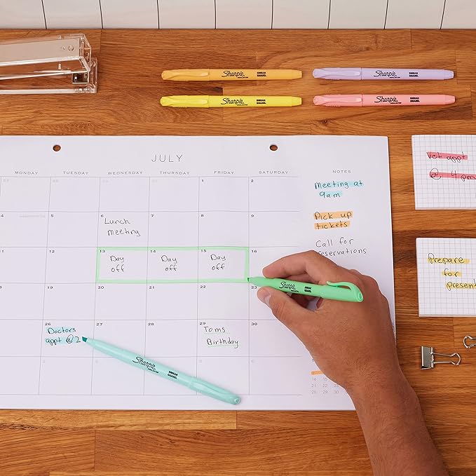 Sharpie Pocket Highlighters, Mild Pastel Colors, Assorted, Chisel Tip, 12 Count