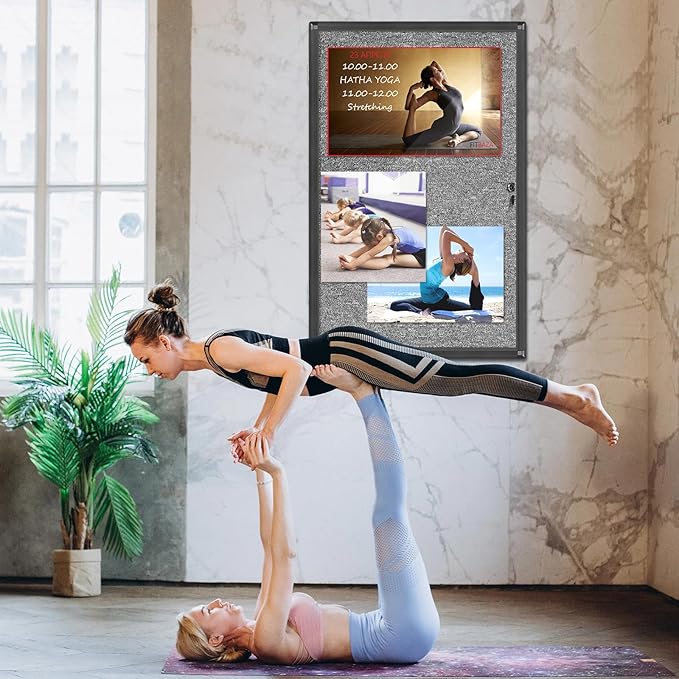 Outdoor Enclosed Bulletin Board, Grey Felt Weatherproof Notice Noticeboard with Clear Acrylic Locking Door, Wall-Mounted Black Aluminum Framed Display Case,36x24in (5xA4)