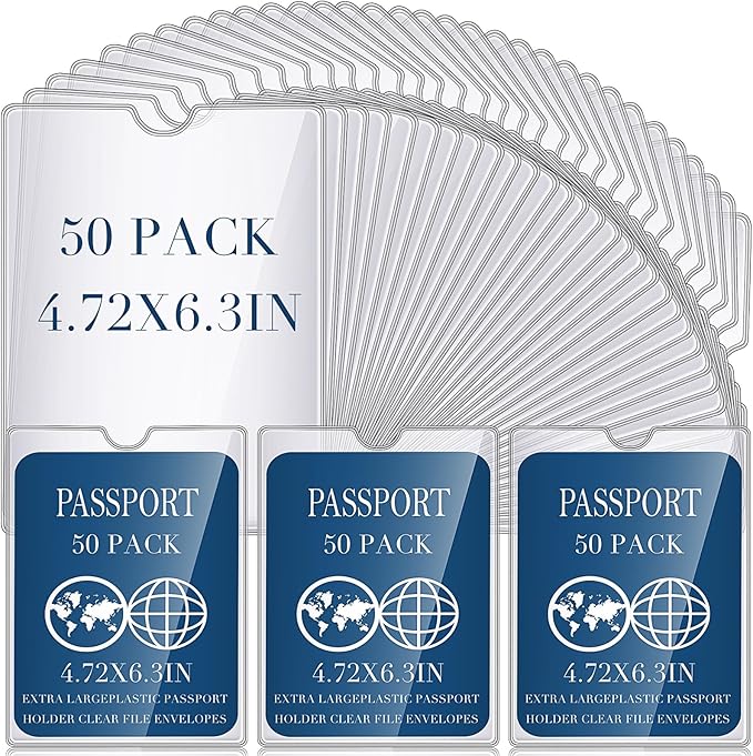 Patelai 50 Pcs 4 x 6 Passport Holder with Thumb Notch PVC Plastic Cash Budget Envelopes,clear File Envelopes Bulk,holds up to 30 Sheets, for Office Travel Storage