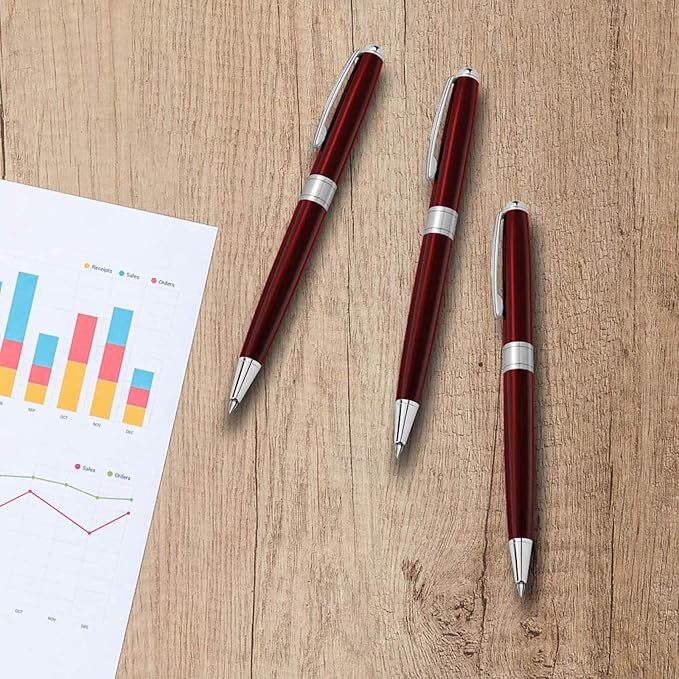 Cambond Ballpoint Pens Red Pens - Black Ink Fancy Pens for Journaling Gift Business Men Police Flight Attendants, Smooth Writing 1.0 mm Medium Point, 3 Pens with 3 Extra Refills (Red)