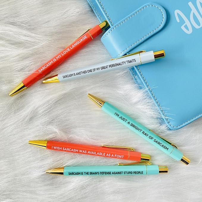 Jxueych Funny Pens 5-Count, Black Ink,Medium Nib 1.0mm, Funny Office Gifts for Coworkers, Personalized Pens Vibrant Funny Quotes Swear Word Daily Pen Set (P)