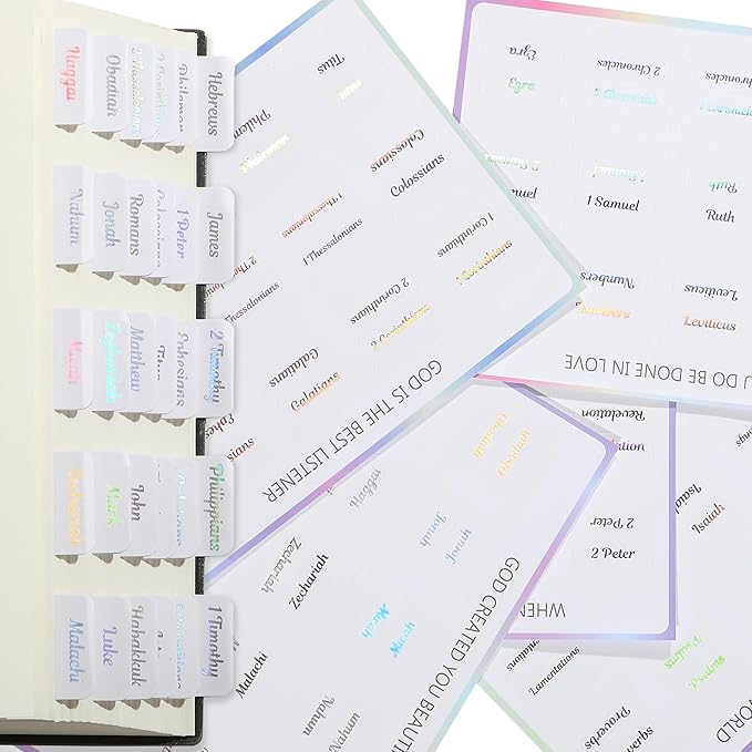 Mr. Pen- Bible Tabs, 75 Tabs, Holographic Laminated Bible Tabs for Women and Men, Bible Tabs for Study Bible, Bible Index Tabs, Bible Book Tabs, Bible Labels Tabs, Mr Pen Bible Tabs