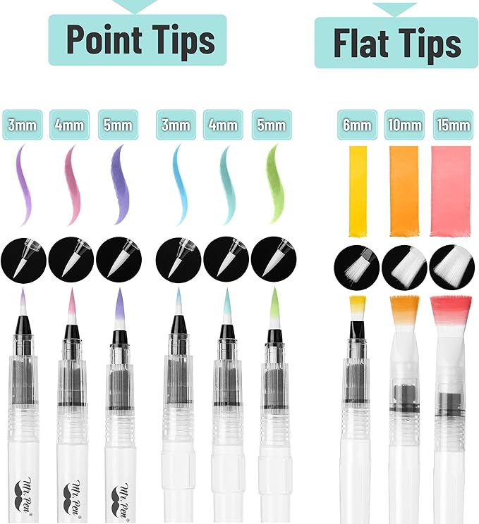 Mr. Pen- Watercolor Brush Pens, 9 pcs, Watercolor Brushes Set, Watercolor Pens for Adults, Water Brush Pen, Water Color Pens, Watercolor Brush Set, Refillable Brush Pen, Water Brushes for Watercolor