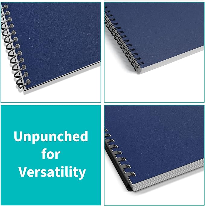 Binditek 25 Pack 16 Mil Sand-Textured Polycover, Heavy Weight Binding Front and Back Covers, Lightly Textured Sand Finish, 8-1/2" x 11", Square Corners, Un-Punched, Navy, Office Supplies