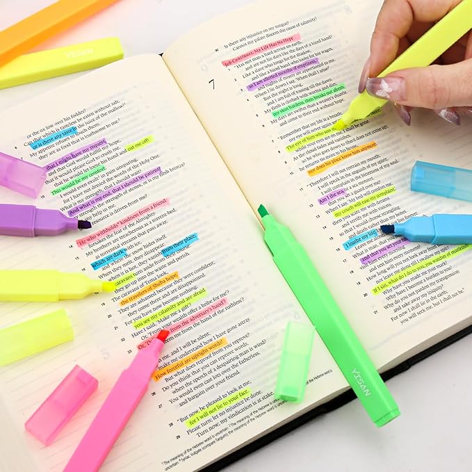 YISAN Highlighters Assorted Colors, no Bleed Pens,Soft Tip for Journal, Bright,70955