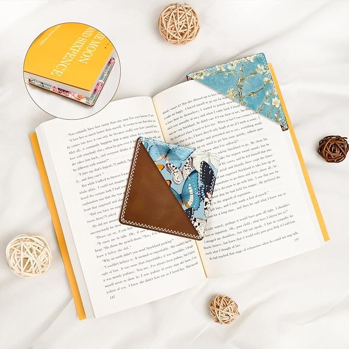 3 Pieces Leather Bookmarks, Personalized & Cute Book Accessories for Reading Lovers, Page Markers for Women Men Girls Boys Student Teacher Kids Retirement Birthday Gifts (Flowers, Butterfly)