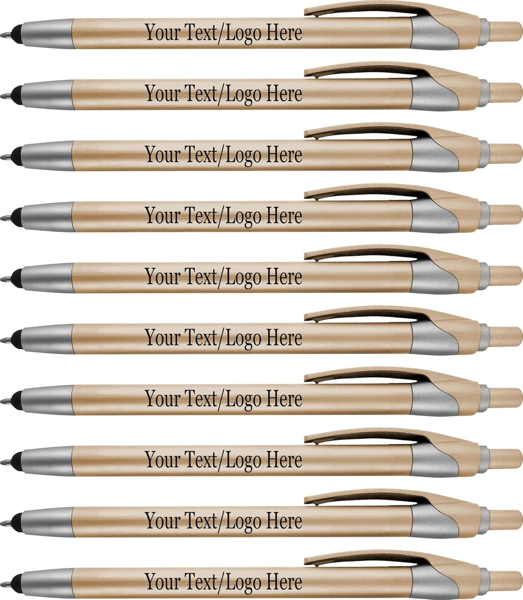 Personalized With your Custom Logo or Text Pens-Pack of 450- for Marketing, Parties, and Events, 2 in 1 Capacitive Stylus & Ballpoint Pen Compatible With Touchscreen Devices, Black Ink, Gold Pens
