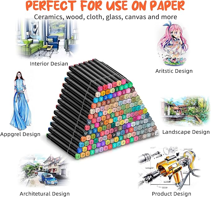 Alcohol Based Ink Art Markers, 168 Colors Broad&Fine Dual Tip Permanent Markers Pen Set for Professional Student Child Coloring Illustrations Sketch Drawing Painting Card Making (Black)