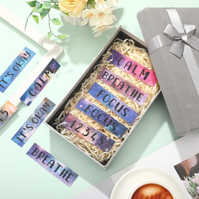 Laumoi 50 Pcs Anxiety Sensory Stickers Textured Calming Strips Tactile Rough Sensory Calm Stickers Adhesive Textured Tape Fidget Pack Anti Stress Strips for Adults(Starry Sky Style)