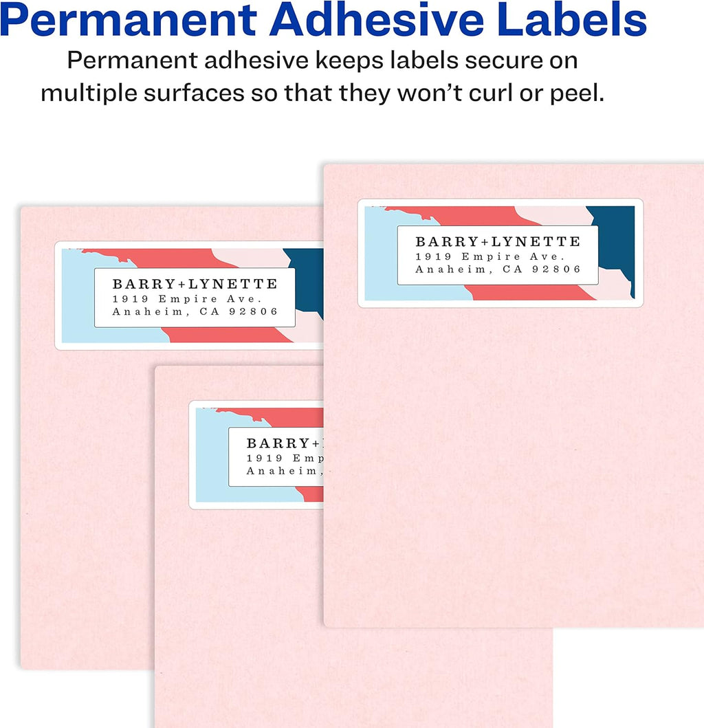 Avery Mailing Address Labels, Inkjet Printers, 10,000 Labels, 1/2 x 1-3/4, Permanent Adhesive, Easy Peel (5 Packs 8167)